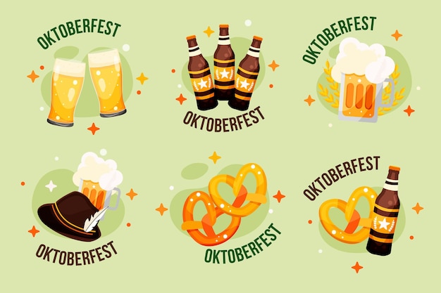 Flat oktoberfest labels collection