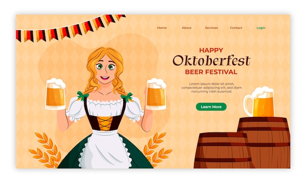 Flat oktoberfest landing page template