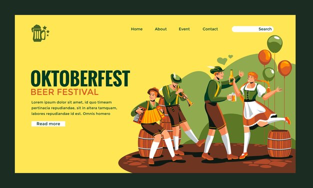 Flat oktoberfest landing page template