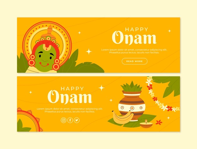 Flat onam horizontal banners collection