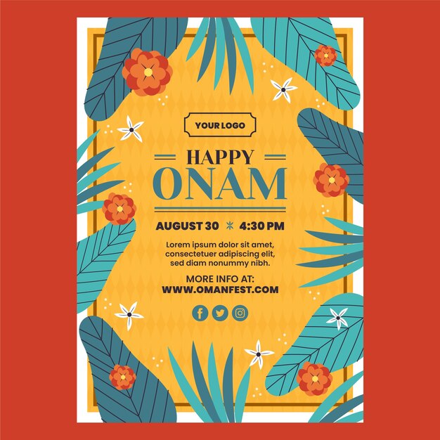 Flat onam vertical poster template