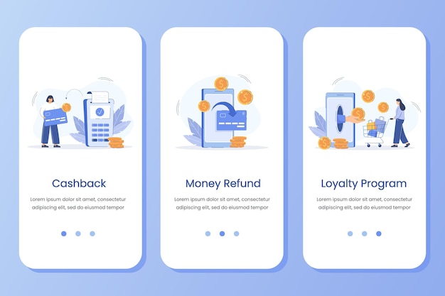 Free vector flat onboarding screen ui with cashback digital concept