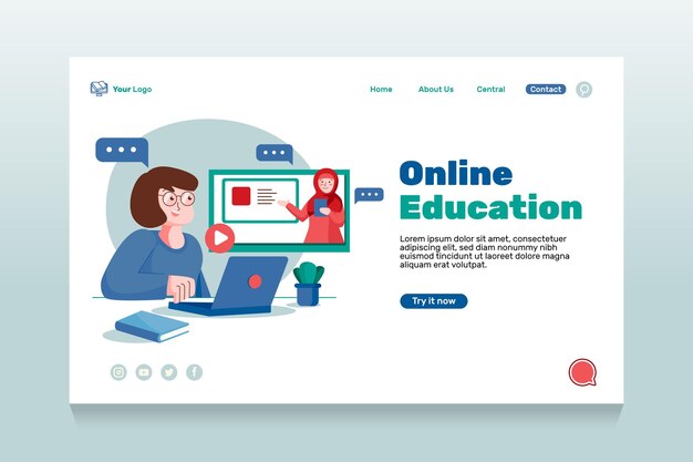 Flat online education landing page