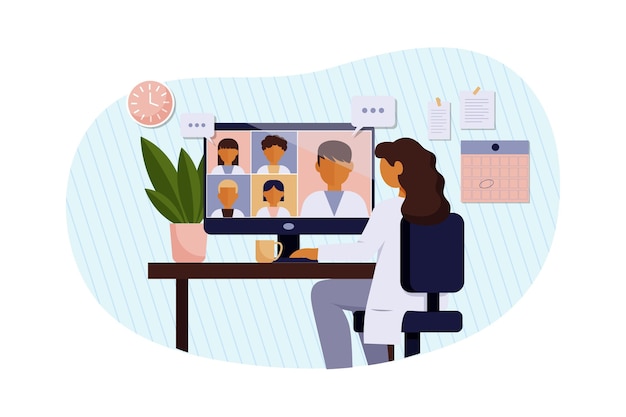 Flat online medical conference illustration