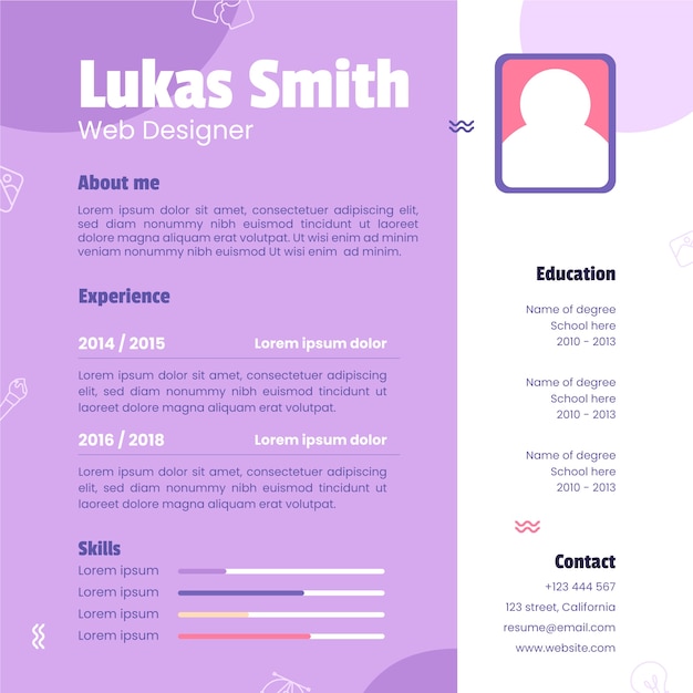 Free Vector flat online resume template for web designer