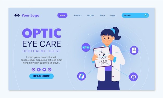 Free vector flat ophthalmologist landing page template