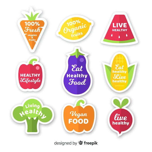 Free Vector flat organic fresh food label pack