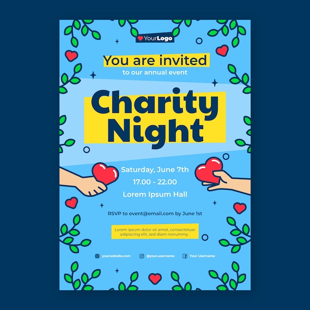 Flat outline charity event invitation