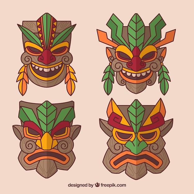 Free Vector flat pack of colorful tribal masks