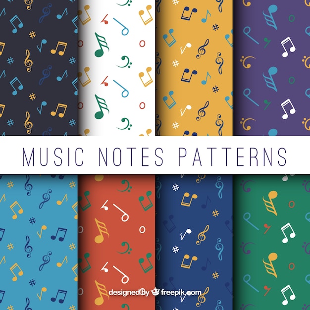 Flat pack of eight patterns with musical notes