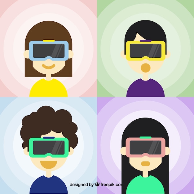 Flat pack of four characters with virtual glasses