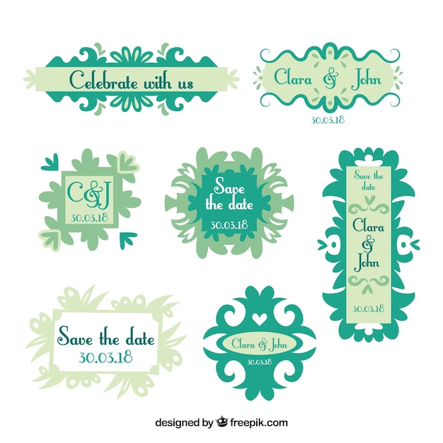 Free Vector flat pack of modern wedding labels