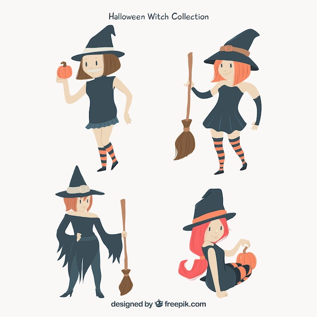 Free Vector flat pack of modern witches