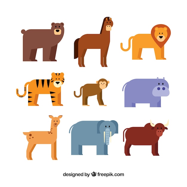 Free Vector flat pack of nine different animals