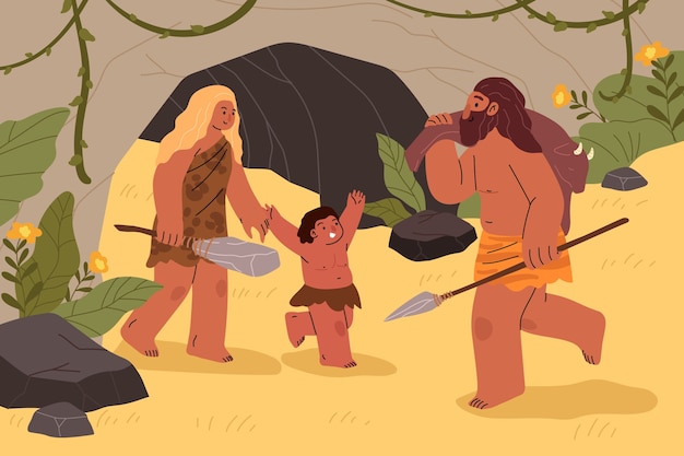 Free Vector flat paleolithic people illustration