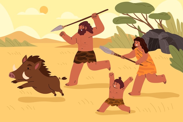 Free Vector flat paleolithic people illustration