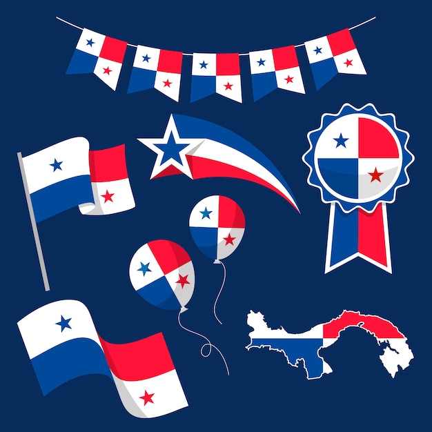 Free Vector flat panama independence day elements collection