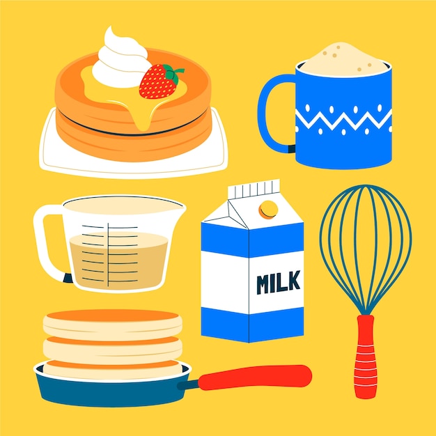 Flat pancake day design elements collection