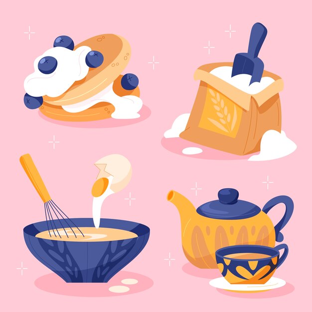 Flat pancake day design elements collection