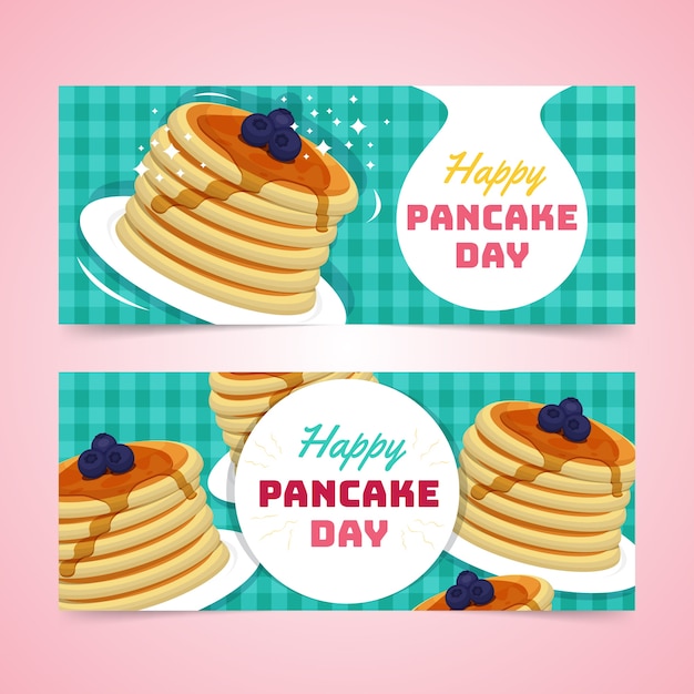 Free Vector flat pancake day horizontal banners set