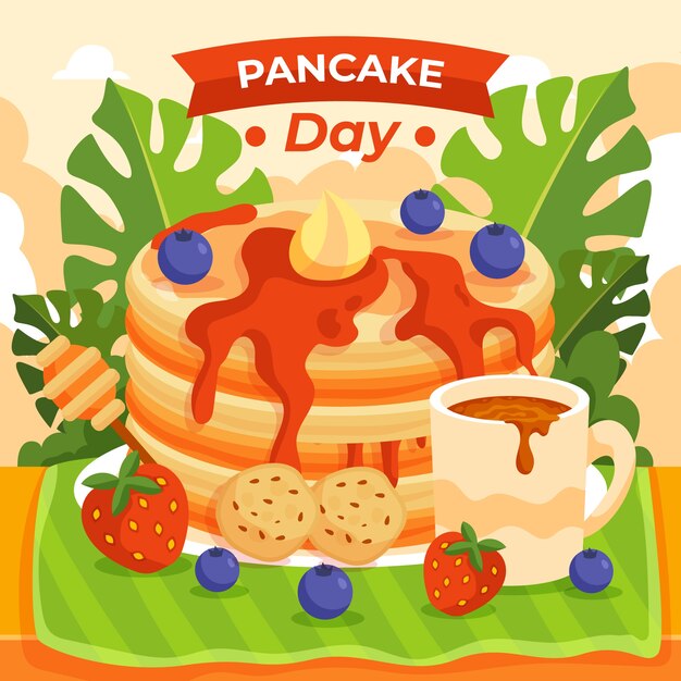 Flat pancake day illustration