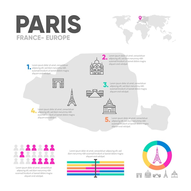 Flat paris map infographics template