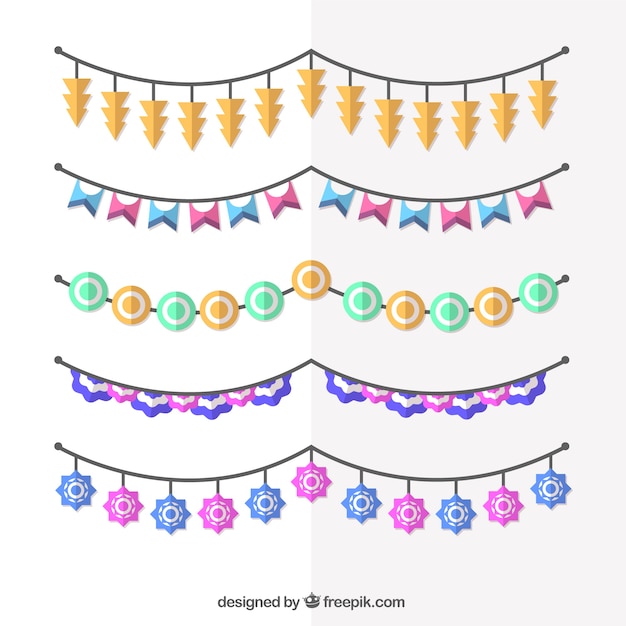 Flat party garlands set in flat design 