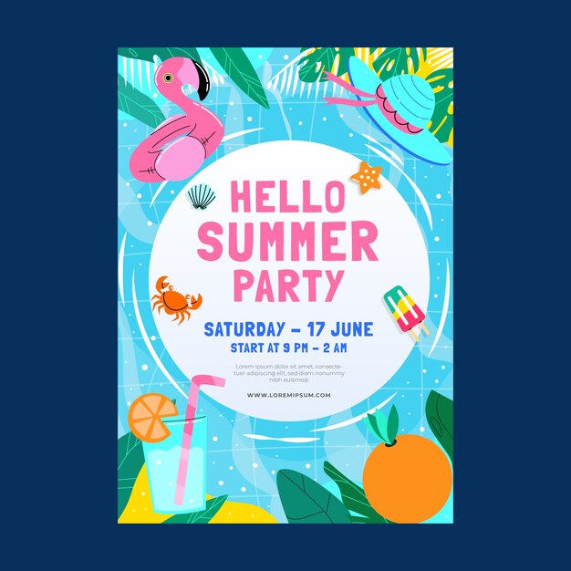 Flat party invitation template for summer season