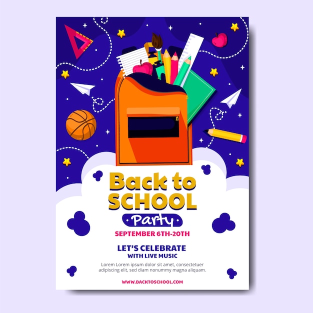 Free vector flat party poster template for back to school season