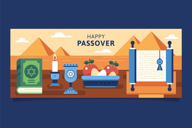 Flat passover horizontal banner template