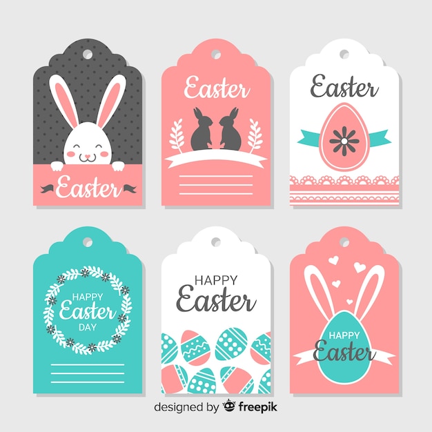 Flat pastel color easter label collection