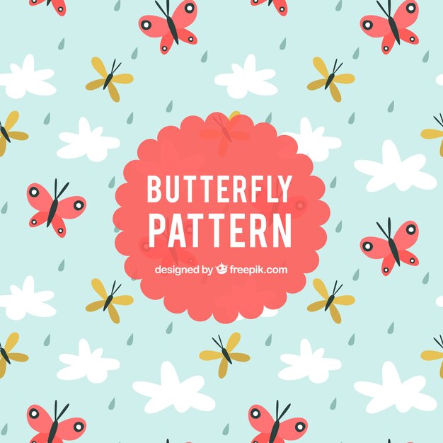 Flat pattern with butterflies and clouds