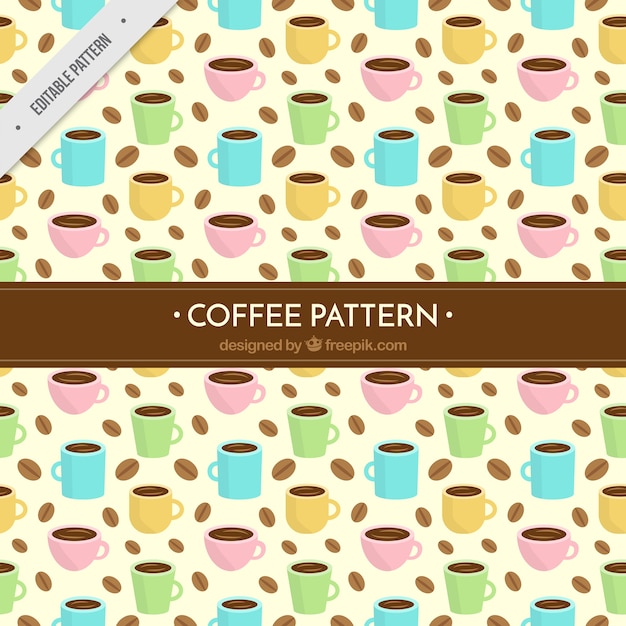 Free Vector flat pattern with coffee beans and cups in different colors