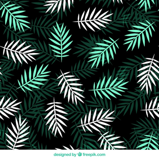 Free vector flat pattern with green and white palm leaves