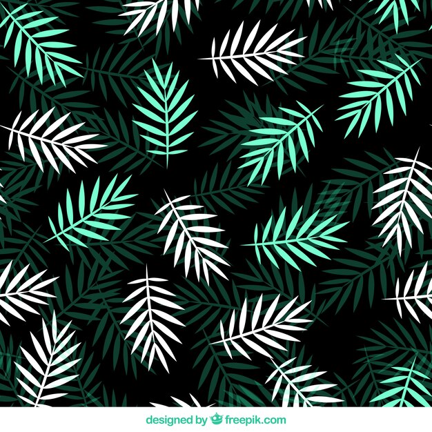 Flat pattern with green and white palm leaves