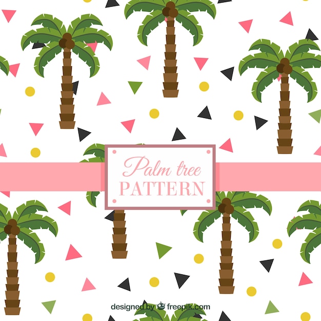 Free vector flat pattern with palm trees and geometric shapes