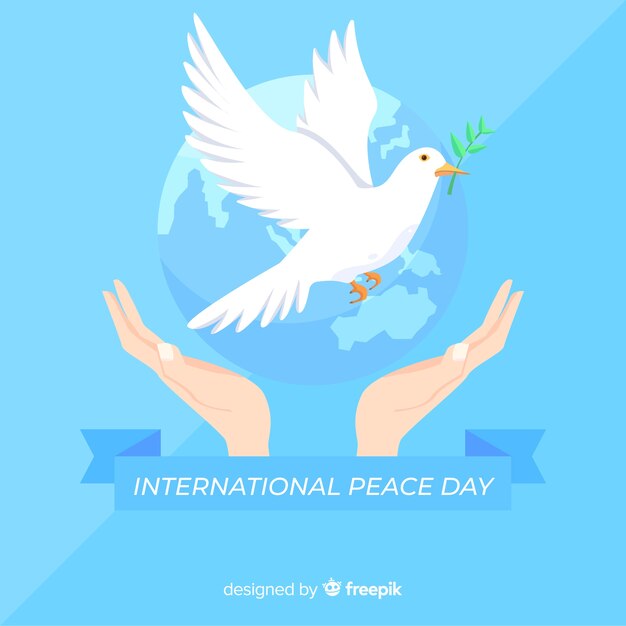 Flat peace day background with dove