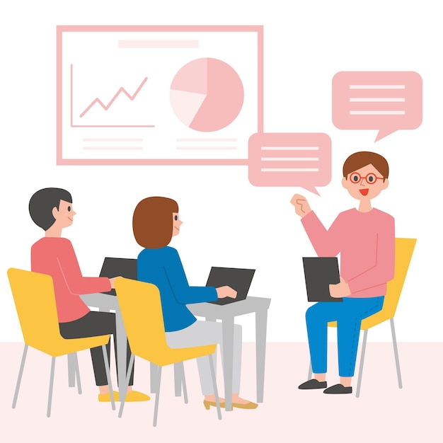 Flat people on business training illustration