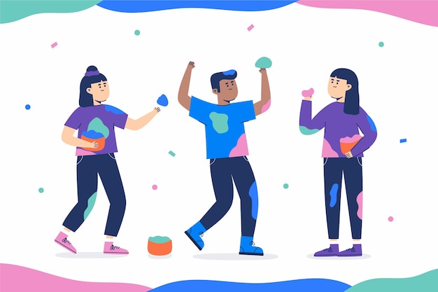 Free Vector flat people celebrating holi festival illustrated