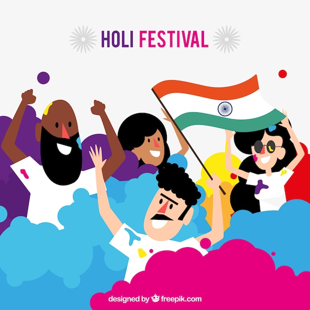 Flat people celebrating holi festival 