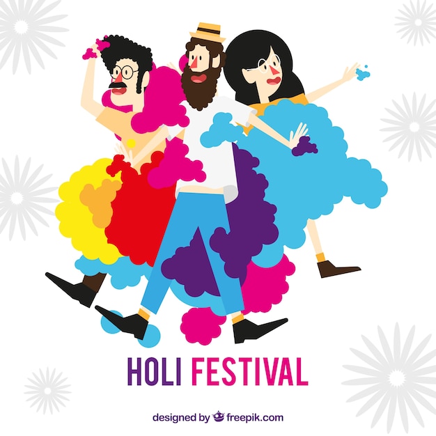 Flat people celebrating holi festival