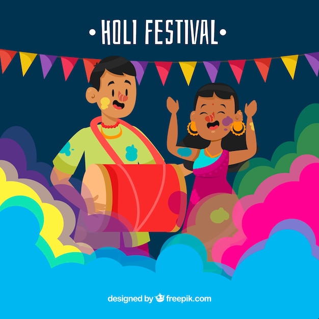 Free Vector flat people celebrating holi festival 