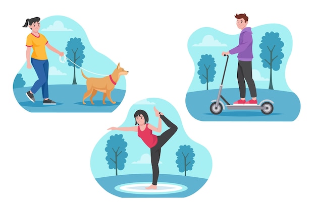 Free Vector flat people doing outdoor activities pack