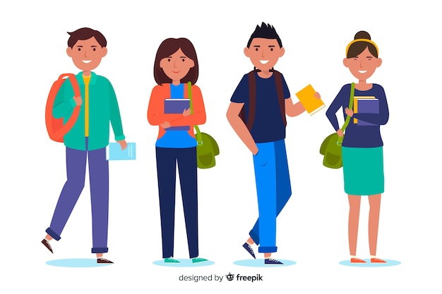 Free vector flat people going to university collection