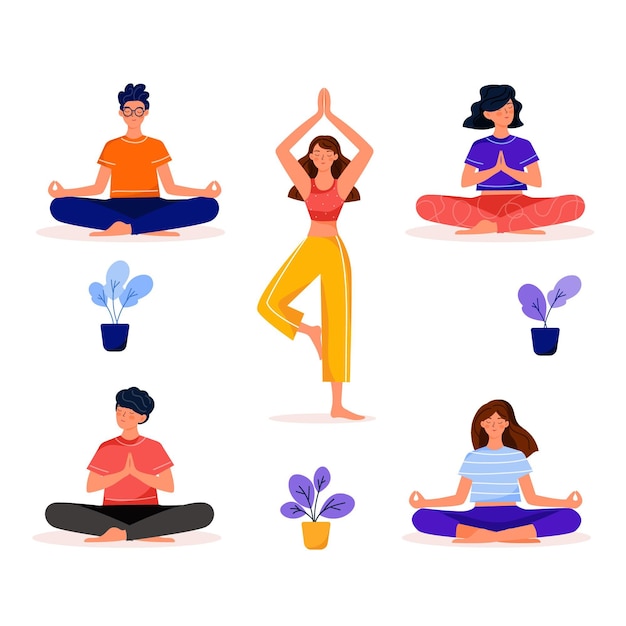 Free Vector flat people meditating illustration