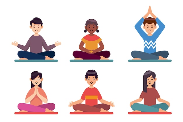 Free Vector flat people meditating illustration