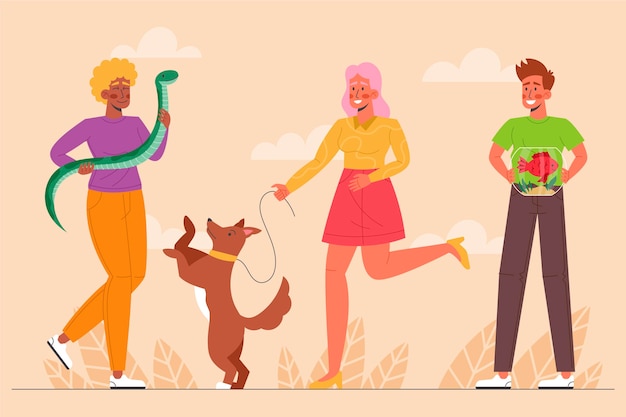 Free Vector flat people taking care of pets outdoors