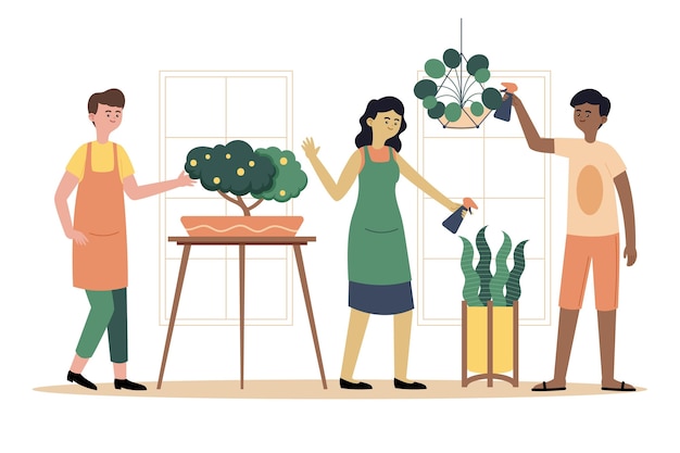 Free Vector flat people taking care of plants collection