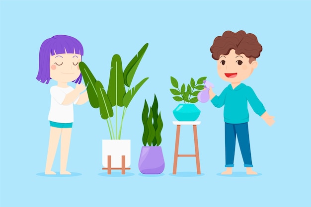 Free Vector flat people taking care of plants collection