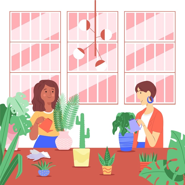 Free Vector flat people taking care of plants collection